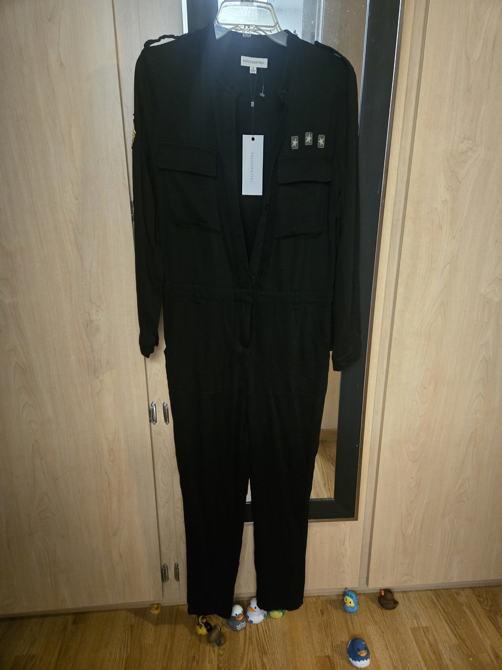 DANCE & MARVEL Black Long-Sleeve Utility Jumpsuit